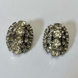 Vintage, Faux Clear Gemstone- Rhinestones Clip Earrings